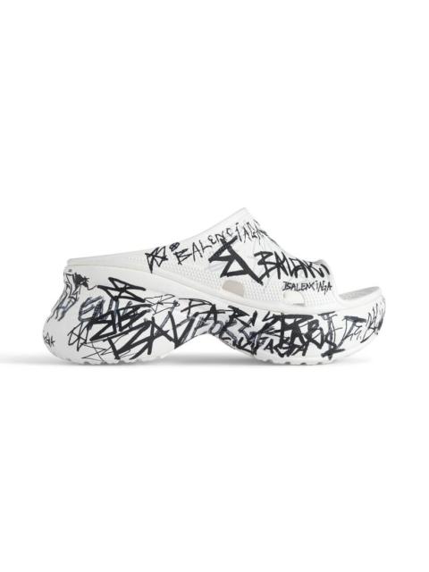 BALENCIAGA Women's Pool Crocs™ Graffiti Slide Sandal  in White/black