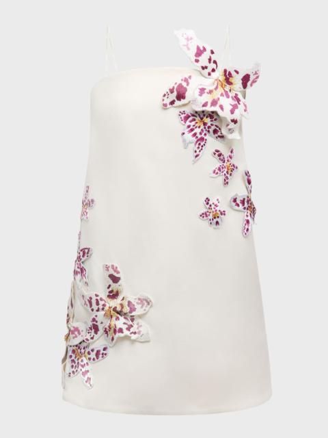 Oscar de la Renta Strapless Watercolor Orchid Bugle Beaded Mini Dress