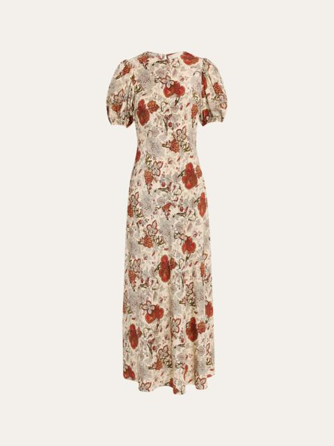 ULLA JOHNSON Ines Puff-Sleeve Silk Maxi Dress