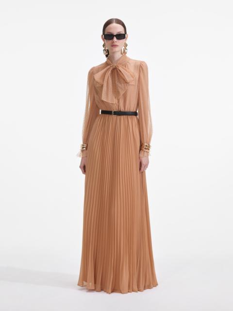 self-portrait Tan Dot Mesh Maxi Dress