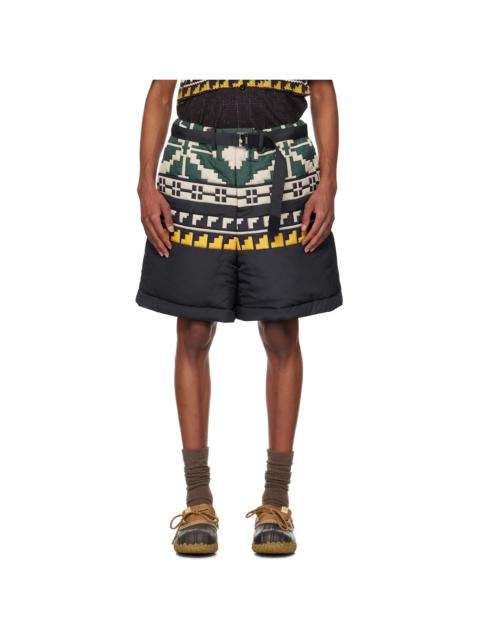 sacai Black & Green Knit Pattern Quilted Shorts