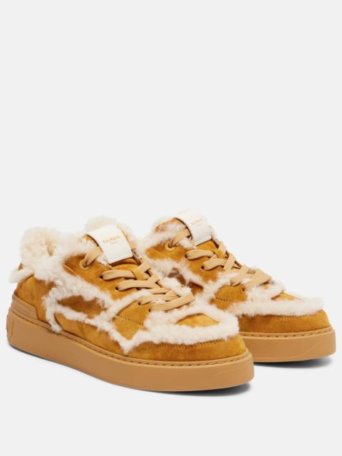 Balmain Shearling-trimmed suede sneakers