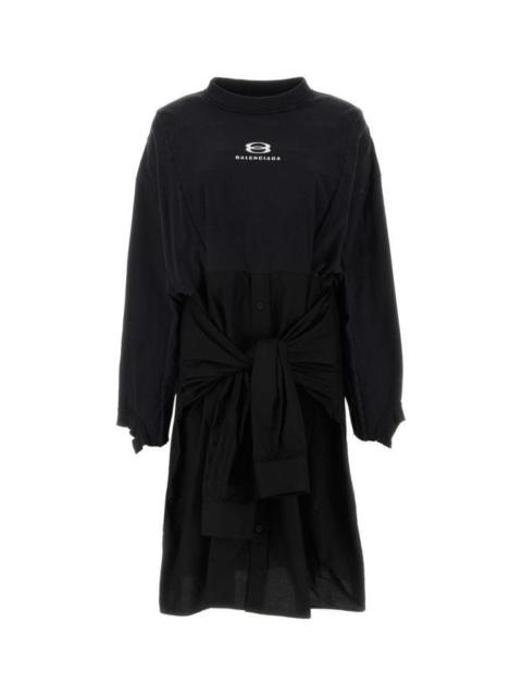 Black cotton and poplin oversize dress
