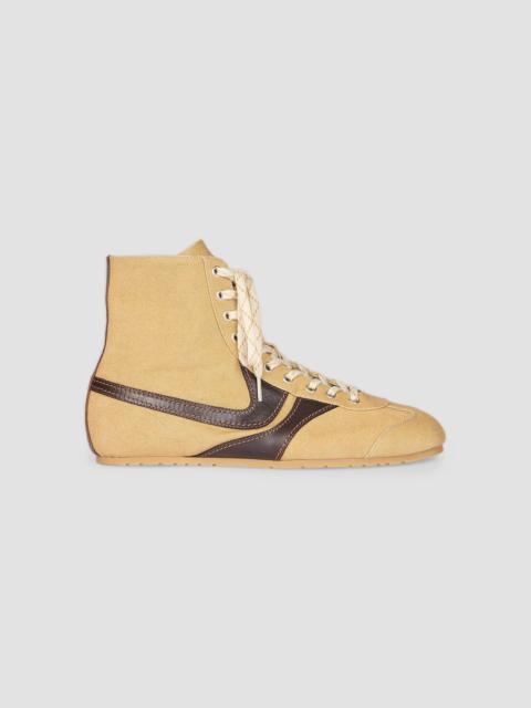 Dries Van Noten Men's Contrast Leather-Striped High-Top Sneakers - Ocra