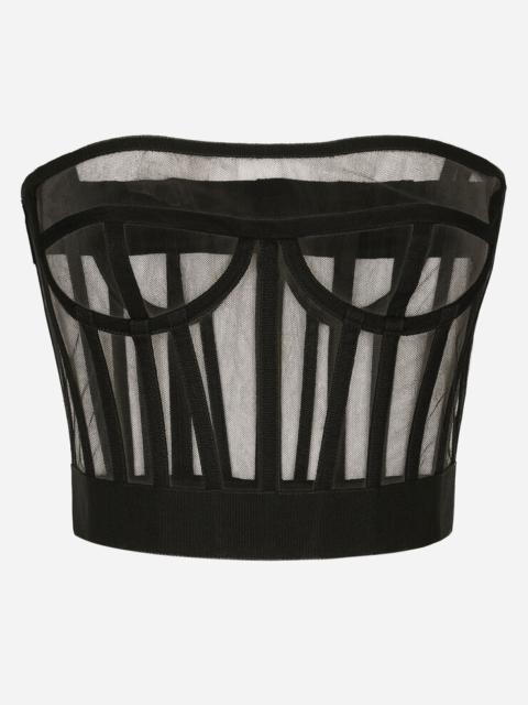 Tulle bustier top with boning