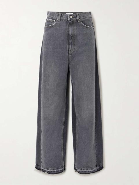 Stella McCartney Frayed two-tone mid-rise wide-leg organic jeans Dark denim