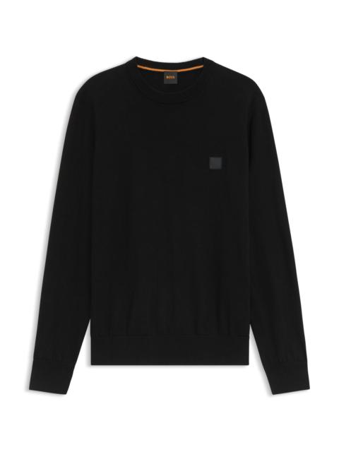 BOSS COTTON-CASHMERE REGULAR-FIT SWEATER WITH LOGO PATCH