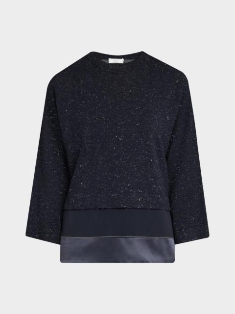 PESERICO Layered Metallic Knit Crewneck Sweater