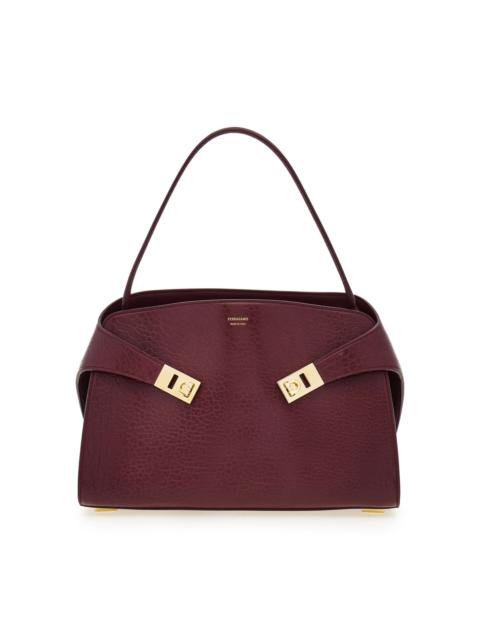 FERRAGAMO Small Hug Leather Shoulder Bag burgundy