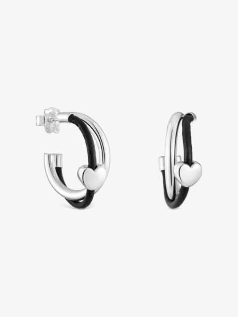 TOUS Heart hoop earrings in silver and rubber 24 mm Bold Motif