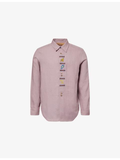 Paul Smith Embroidered-Motif Long-Sleeve Linen Shirt