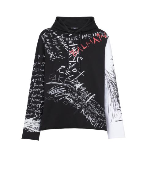 Hooded cotton sweatshirt with graffiti Balmain logo print