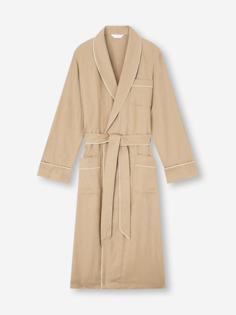 Derek Rose Kelburn Brushed Cotton Gown Light Stone Herringbone