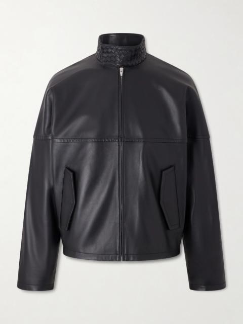 Bottega Veneta Intrecciato-Trimmed Leather Blouson Jacket