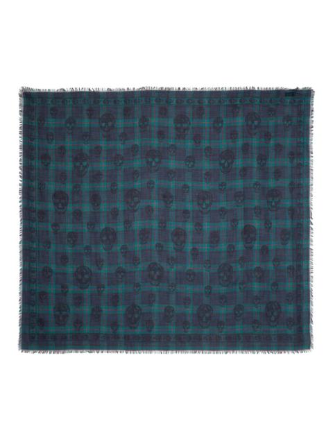 Alexander McQueen Men's Skull Plaid Cotton Scarf - Navy
