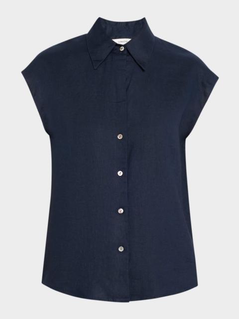 Vince Cap-Sleeve Linen Button-Front Blouse