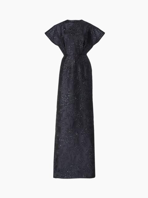 CAROLINA HERRERA Floral Lurex Jacquard Fan Bodice Gown