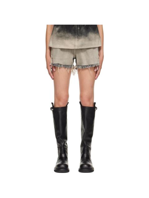 Rick Owens Gray & Black Tower Crater Denim Shorts