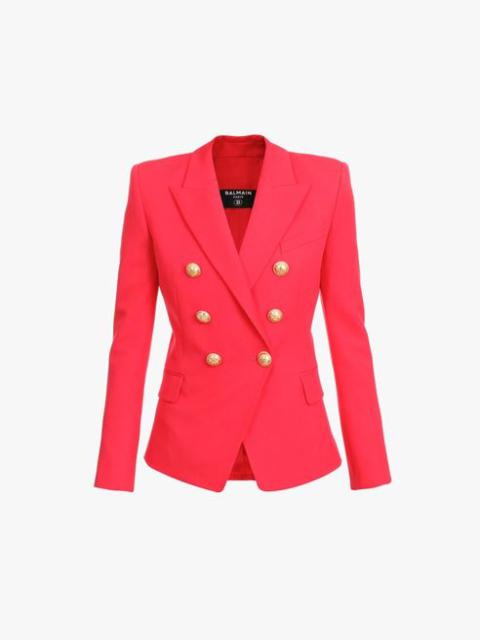 Fuchsia wool blazer with gold-tone double-breasted buttoned closure