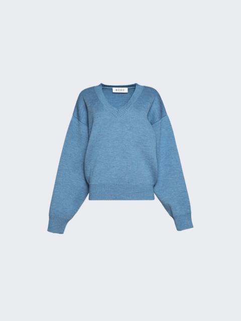 RÓHE V-neck Knitted Jumper Denim Blue Melange
