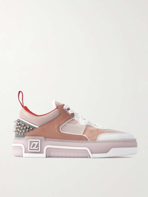 Christian Louboutin Astroloubi spiked leather, suede and mesh sneakers Pink