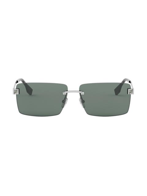 FENDI Men Fendi Sky 61MM Rectangular Sunglasses - Shiny Light Ruthenium Green