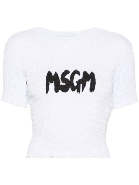 MSGM logo-print smocked T-shirt