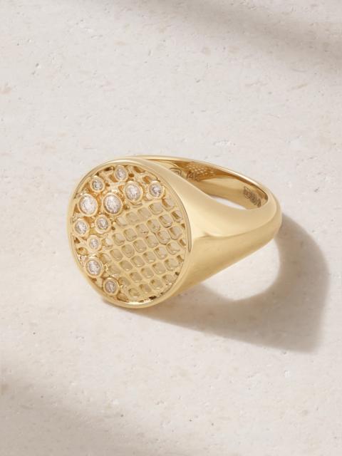SYDNEY EVAN Oval Fishnet 14-karat Diamond Signet Ring
