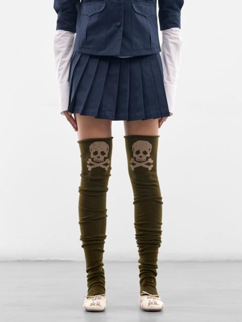ASHLEY WILLIAMS Olive Lambswool Knit Skull Stockings