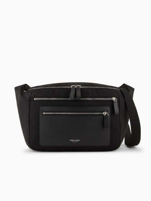 ASV nylon and pebbled leather large crossbody bag