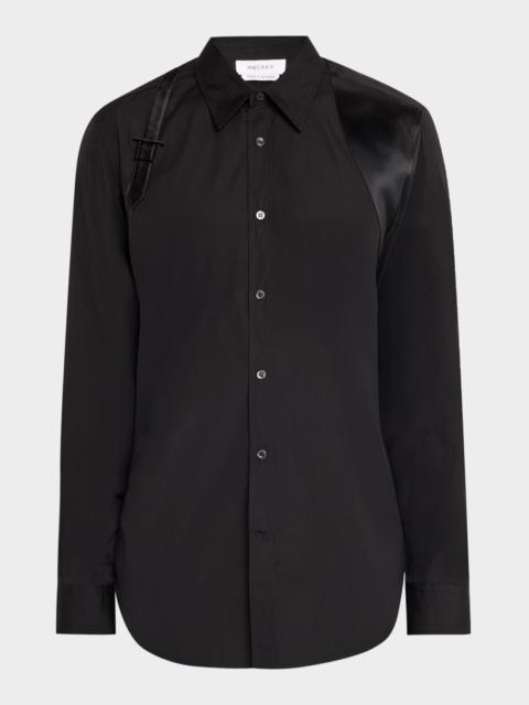 Alexander McQueen Men's Harness Cotton Satin-Trim Sport Shirt