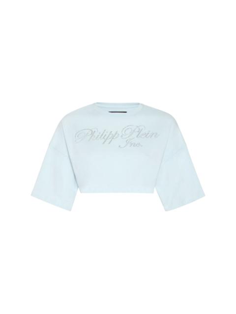 PHILIPP PLEIN crystal-embellished logo-print cropped T-shirt