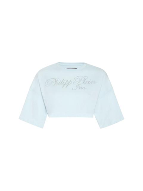 crystal-embellished logo-print cropped T-shirt