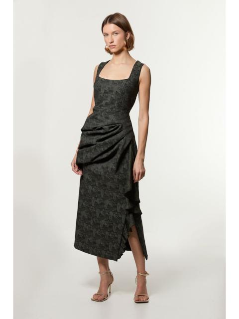 KAREN MILLEN Jacquard Ruffle Strappy Tailored Maxi Dress
