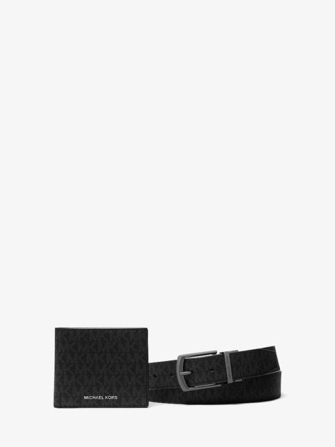 MICHAEL KORS Signature Logo Billfold Wallet and Belt Gift Set