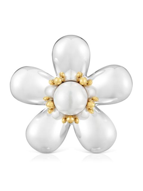 TOUS 44 mm two-tone flower Brooch with cultured pearl Daisy