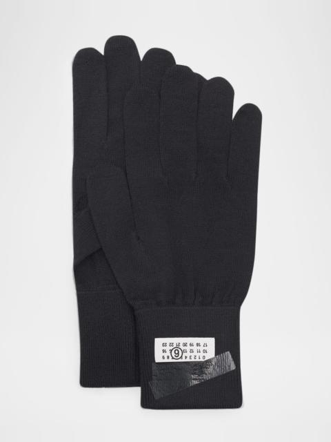 Maison Margiela Men's Numbers Trompe L'oeil Tape Wool Knit Gloves
