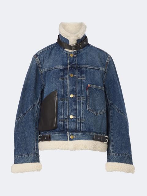 sacai Leather-trimmed denim jacket