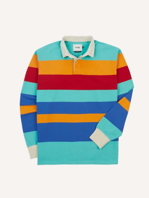 Drake's Turquoise, Yellow, Blue and Red Multi Stripe Cotton Rugby Shirt