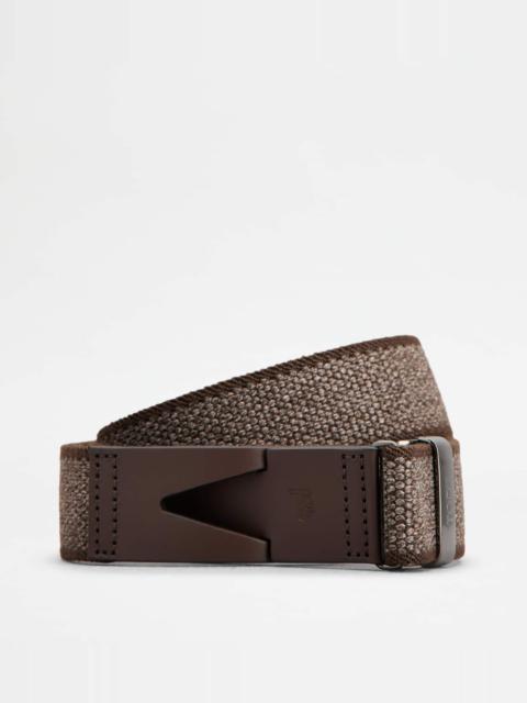 Tod's BELT IN CANVAS AND LEATHER - BROWN