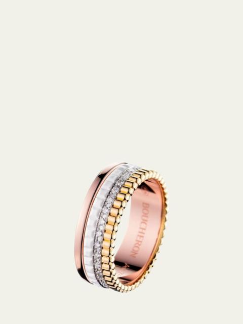 Boucheron Quatre Small Ring in Tricolor Gold with White Ceramic and Diamonds