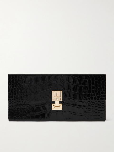 TOM FORD Glossed croc-effect leather clutch Black