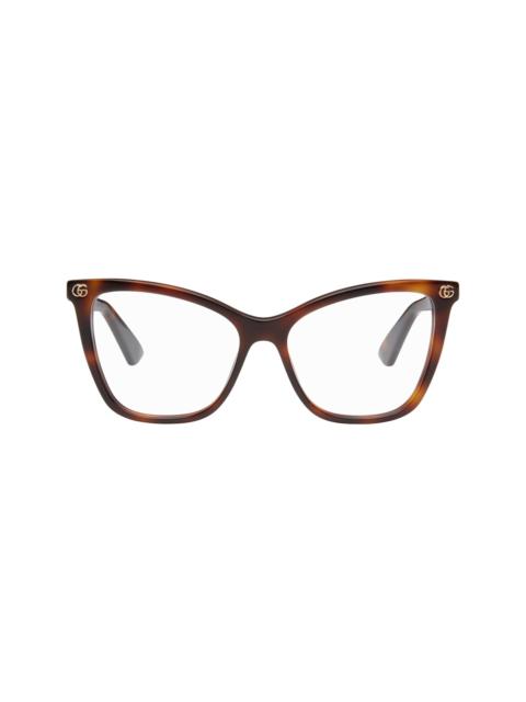 GUCCI Brown Light Acetate GG Cat Eye Glasses