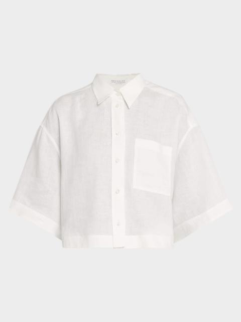 Brunello Cucinelli Cropped Button-Down Linen Shirt