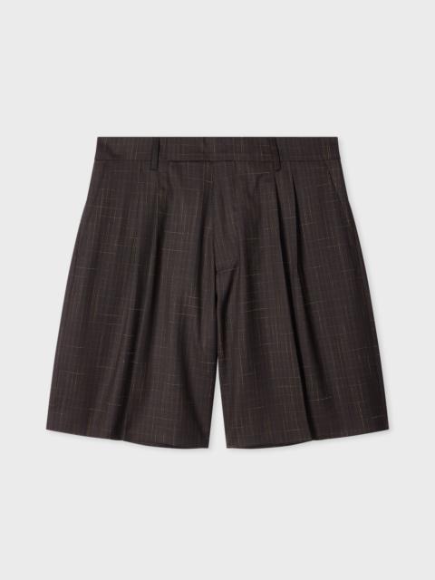 Paul Smith Aubergine Wool Check Pleated Shorts