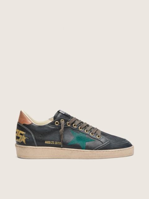 Golden Goose Men’s Ball Star LTD in black leather with green embroidered star