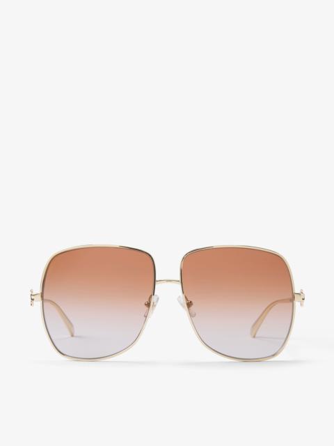 JIMMY CHOO Rive Pale Gold Metal Square Sunglasses with Gradient Orange Lenses