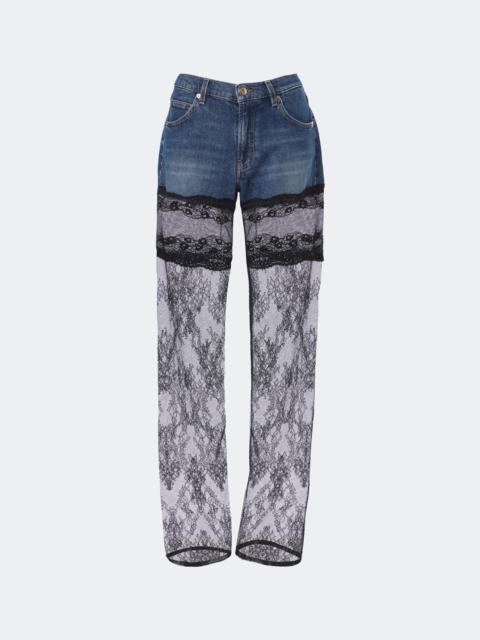Blumarine Lace-trimmed wide-leg jeans