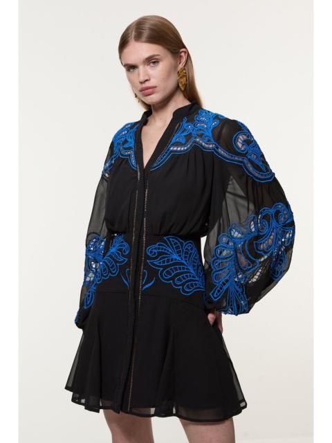 KAREN MILLEN Cutwork Beaded Embroidered Woven Mini Dress