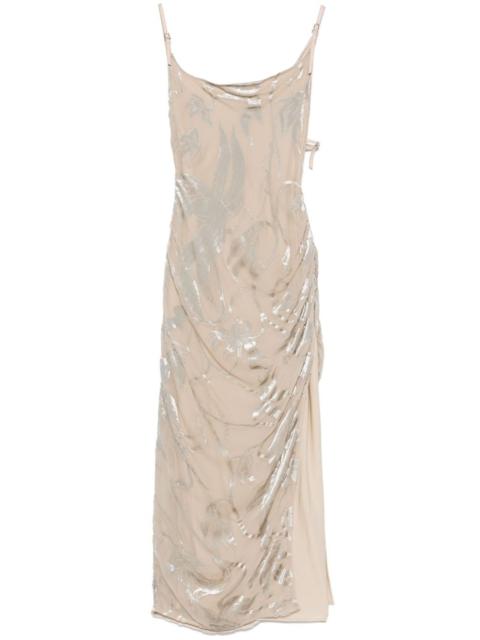 MUGLER floral-velvet asymmetric  gown